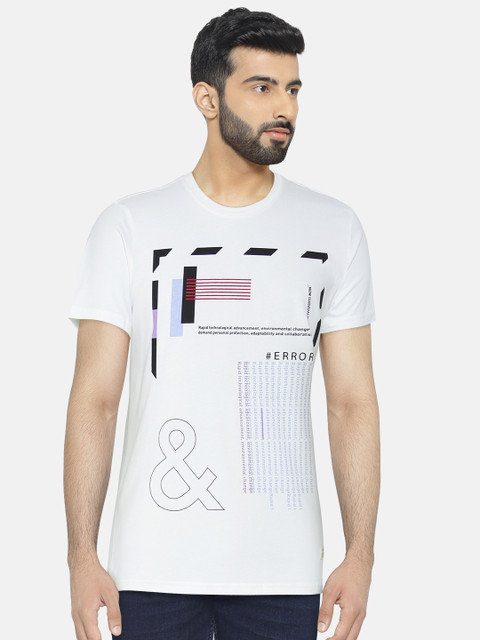 

United Colors of Benetton Men White Printed Pure Cotton T-shirt