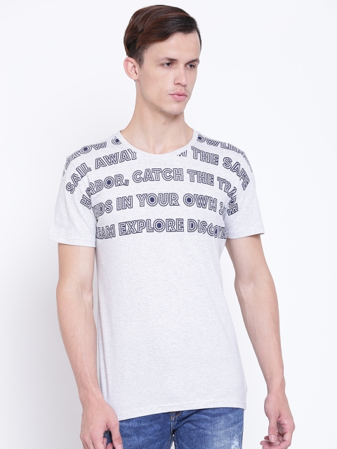 

United Colors of Benetton Men Grey Melange Printed Round Neck T-shirt