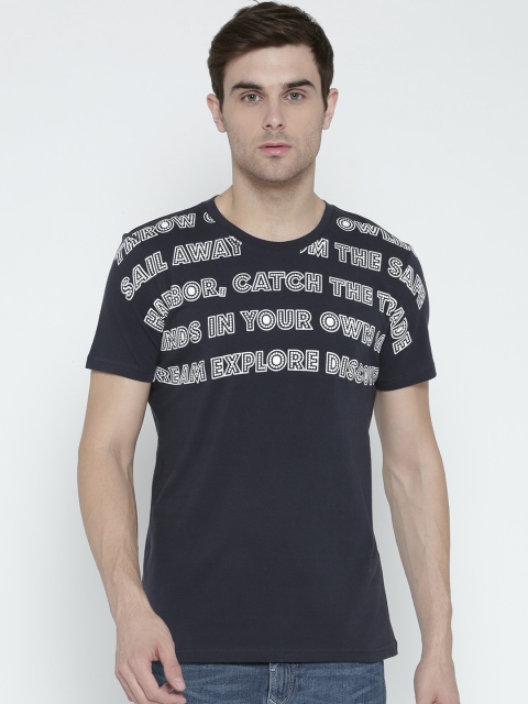 

United Colors of Benetton Men Navy Blue Printed Round Neck T-shirt