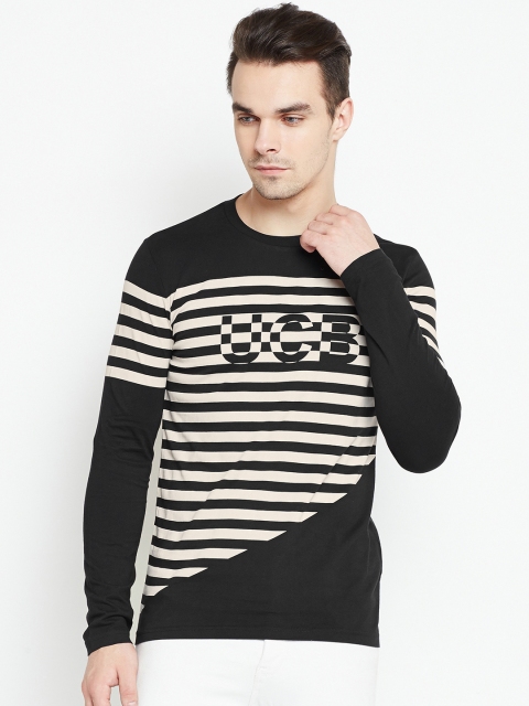 

United Colors of Benetton Men Black & Off-White Striped Round Neck T-shirt