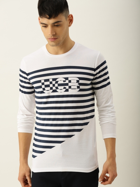 

United Colors of Benetton Men White & Navy Striped Round Neck T-shirt