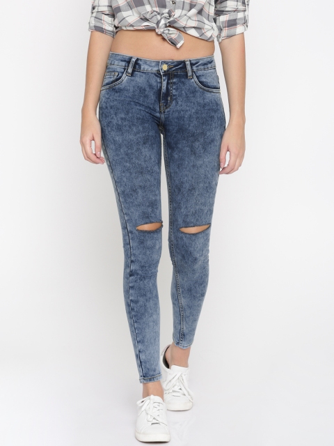 

DressBerry Women Blue Skinny Fit Mid-Rise Slash Knee Stretchable Jeans