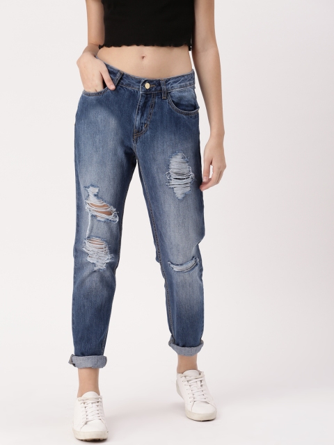 

DressBerry Women Blue Boyfriend Fit Mid-Rise Highly Distressed Jeans