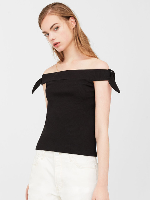 

MANGO Women Black Solid Bardot Top