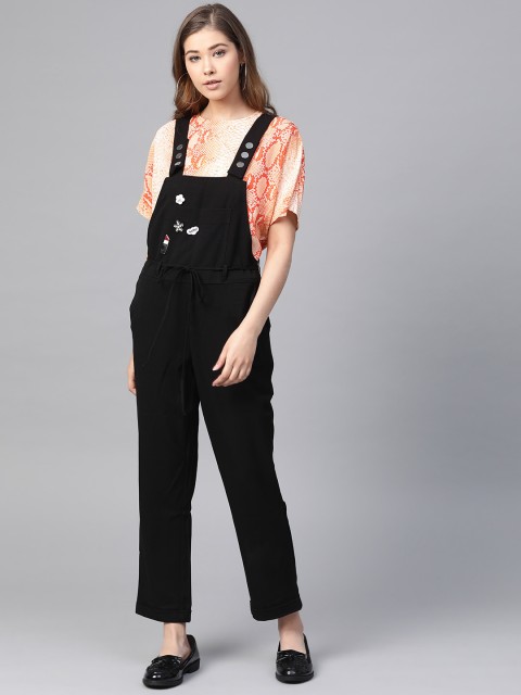 

MANGO Black Solid Dungarees