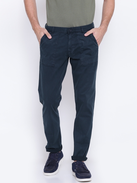 

United Colors of Benetton Men Navy Blue Slim Fit Solid Trousers