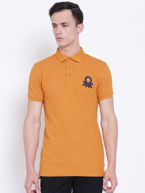 

United Colors of Benetton Men Mustard Yellow Solid Polo Collar T-shirt