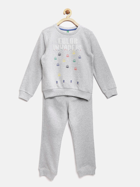 

United Colors of Benetton Boys Grey Melange Printed Tracksuit