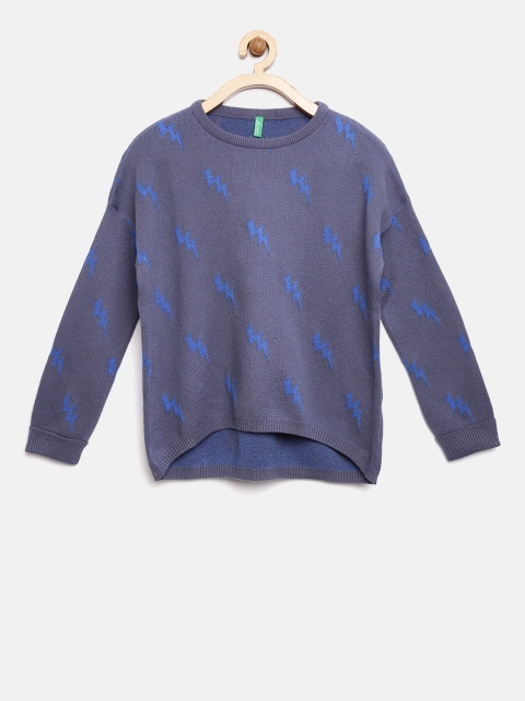 

United Colors of Benetton Girls Blue Self Design Sweater