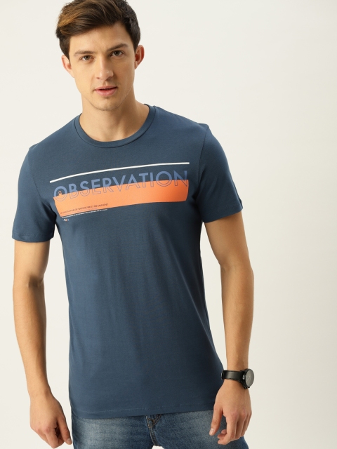 

United Colors of Benetton Men Blue Printed Round Neck T-shirt