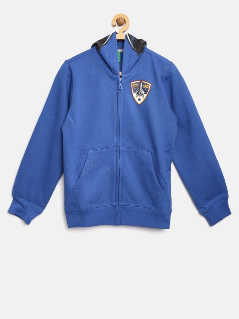 

United Colors of Benetton Boys Blue Solid Hooded Sweatshirt