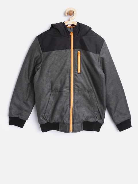 

United Colors of Benetton Boys Grey Hooded Bomber Jacket, Black