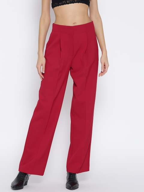 

MANGO Women Red Solid Parallel Trousers