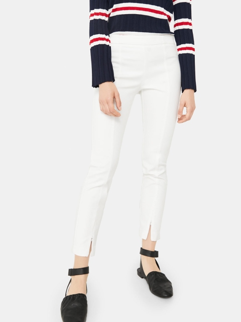 

MANGO Women White Regular Fit Solid Regular Trousers