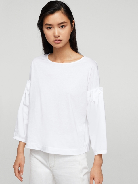 

MANGO Women White Solid Round Neck T-shirt