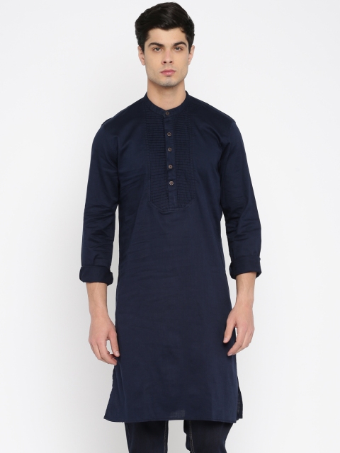 

British Club Men Navy Blue Solid Straight Kurta