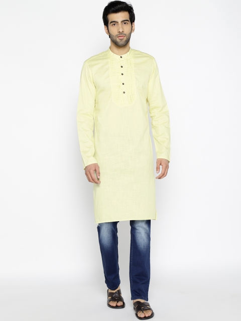

British Club Men Yellow Solid Straight Kurta