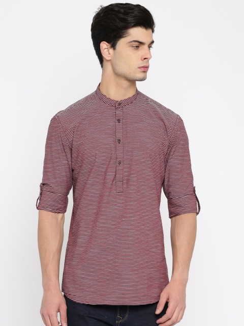 

British Club Men Maroon Striped Straight Kurta