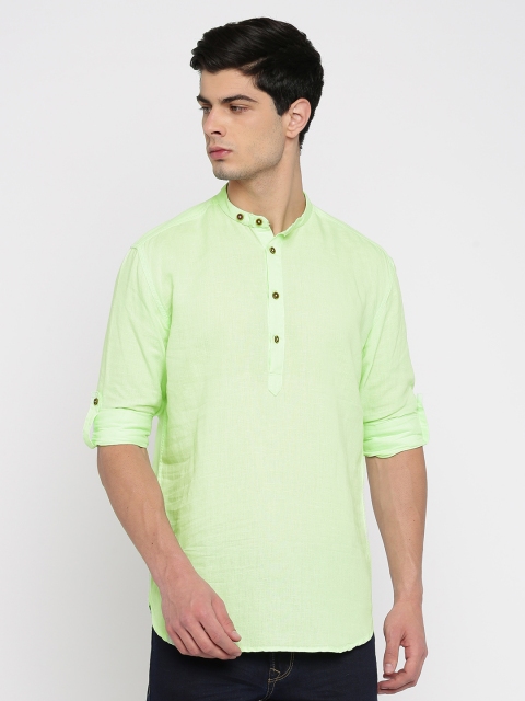 

British Club Men Green Solid Straight Kurta