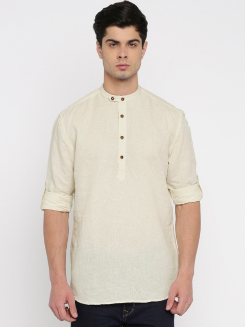 

British Club Men Cream-Coloured Solid Straight Kurta