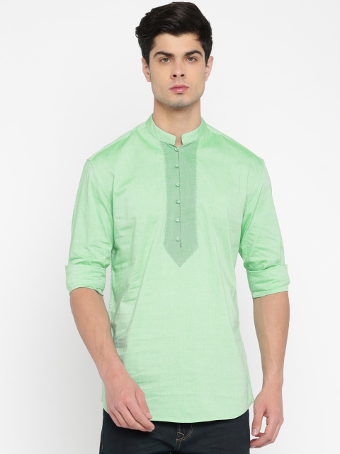 

British Club Men Green Solid Straight Kurta