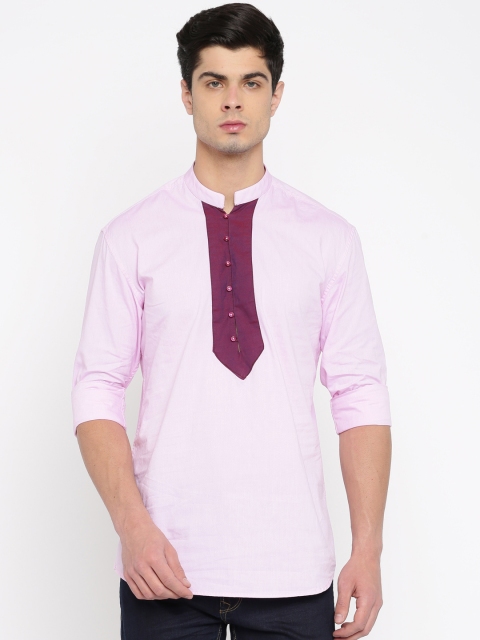 

British Club Men Pink Solid Straight Kurta