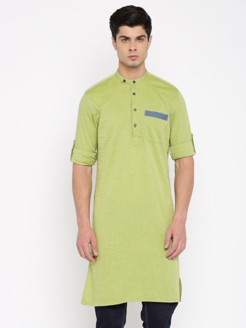 

British Club Men Green Solid Straight Kurta