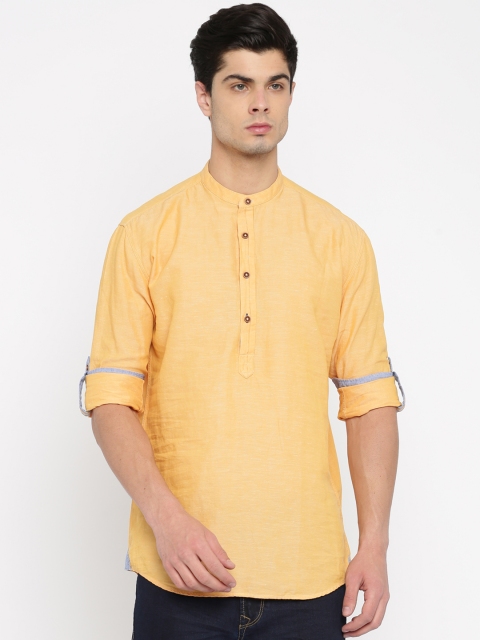 

British Club Men Mustard Yellow Solid Straight Kurta