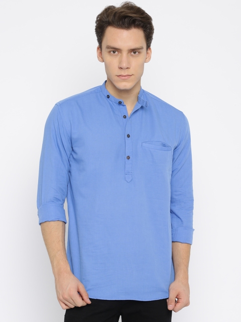 

Nature Casuals Men Blue Solid Straight Kurta