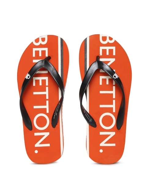 

United Colors of Benetton Men Black & Orange Printed Flip-Flops