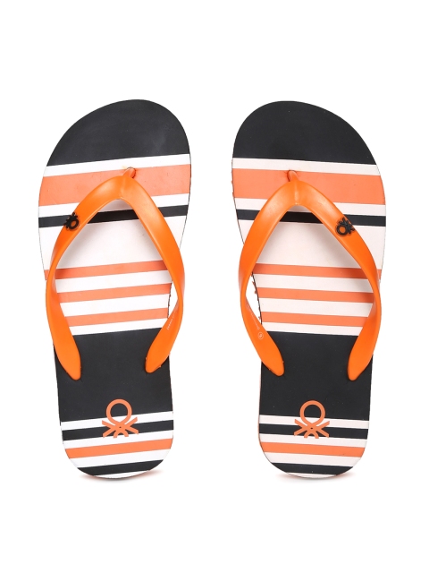 

United Colors of Benetton Men Orange & Black Striped Thong Flip-Flops