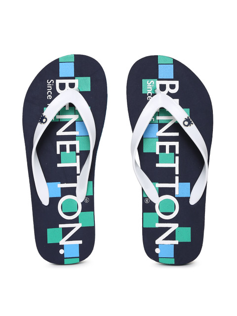 

United Colors of Benetton Men White & Navy Printed Flip-Flops