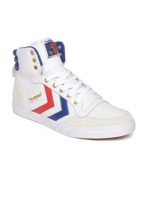 

hummel Unisex White Solid Suede Mid-Top Sneakers