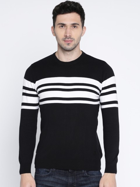 

Wrangler Men Black & White Striped Pullover