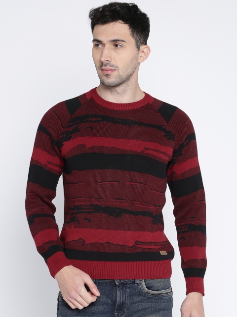 

Wrangler Men Maroon & Black Self Design Pullover