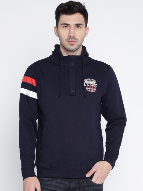 

Wrangler Men Navy Blue Solid Hooded Sweatshirt