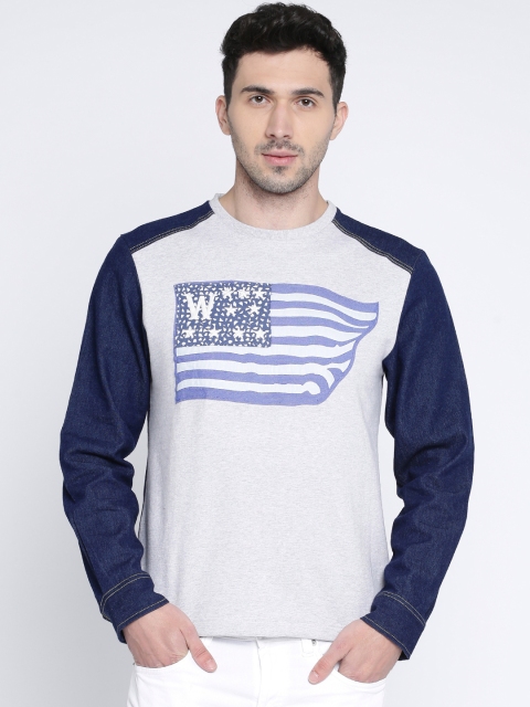 

Wrangler Men Grey Melange & Navy Blue Self Design Sweatshirt