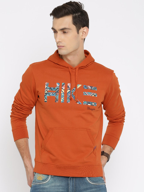

Wrangler Men Orange Printed Hooded Sweatshirt