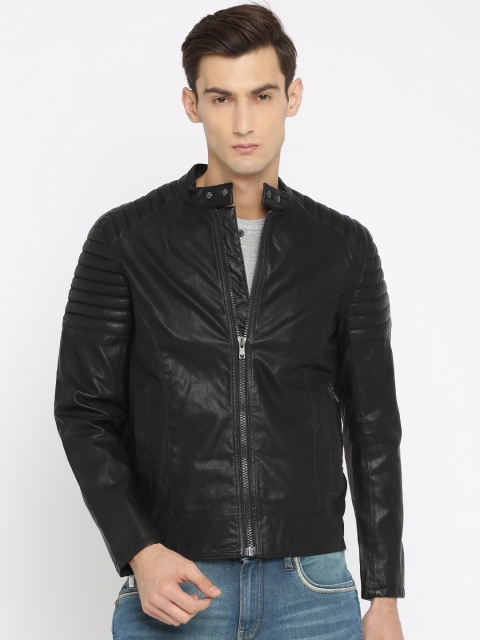 

Wrangler Men Black Solid Biker Jacket