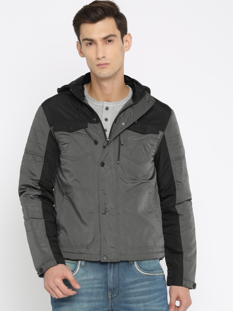 Wrangler Men Charcoal Grey Solid Padded Hooded Jacket available at myntra for Rs.2647