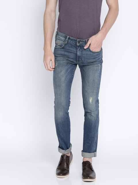 

Wrangler Men Blue Skanders Slim Fit Low-Rise Low Distress Stretchable Jeans