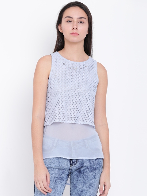 

Jealous 21 Women Blue Crochet Lace Layered Top