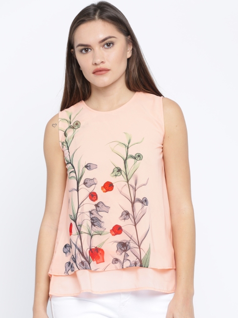 

Jealous 21 Women Peach-Coloured Printed A-Line Layered Top