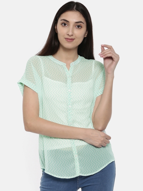 

Jealous 21 Women Green Printed Semi-Sheer Shirt-Style Top