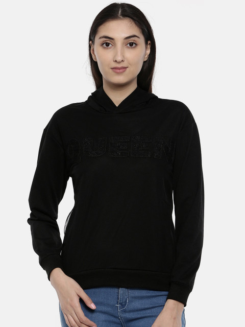 

Jealous 21 Women Black Self Design Hooded Sweatshirt