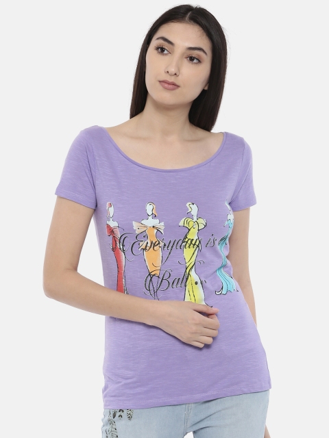 

Jealous 21 Women Purple Printed Round Neck T-shirt