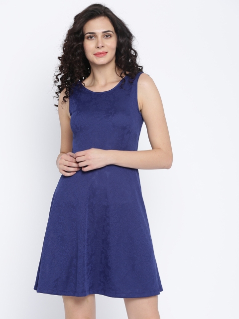 

Jealous 21 Women Blue Self Design Fit and Flare Dress