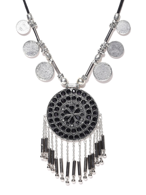 

Infuzze Oxidised Silver-Toned & Black Coin Necklace