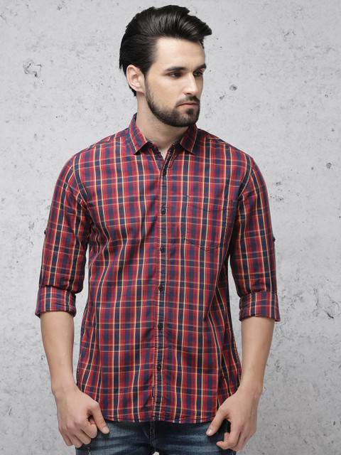 

Ecko Unltd Men Red & Navy Blue Slim Fit Checked Casual Shirt