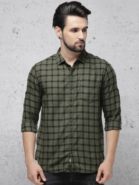 

Ecko Unltd Men Olive Green & Black Slim Fit Checked Casual Shirt